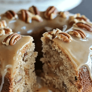 Apple pecan cake with dulce de leche glaze